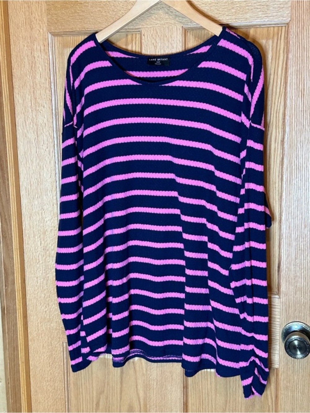 Lane Bryant Women's pink & navy Stripe pullover long sleeve Sweater size 18/20